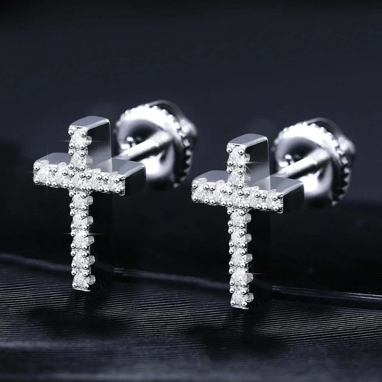 Solid 925 Sterling Silver Genuine VVS Iced Cross Hip Hop Earrings - CaratixJewelry